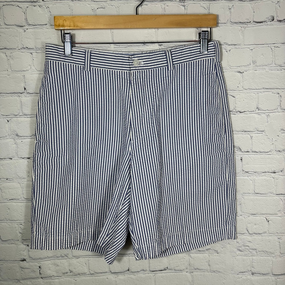 Brooks Brothers 346 Mens Blue White Seersucker‎ Striped Cotton Shorts Size 32